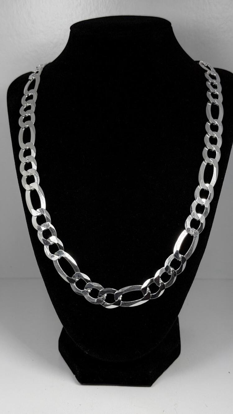 Sterling Silver Figaro Link Chain Necklace 925 Italy 12.3mm 23 Inch 68g